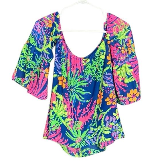 NWT LILLY PULITZER SANILLA SILK TOP, INDIGO BLUE, ALL A GLOW Women's XS - Picture 1 of 7